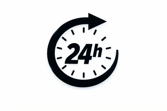 24 hour clock icon with circular arrow for continuous time