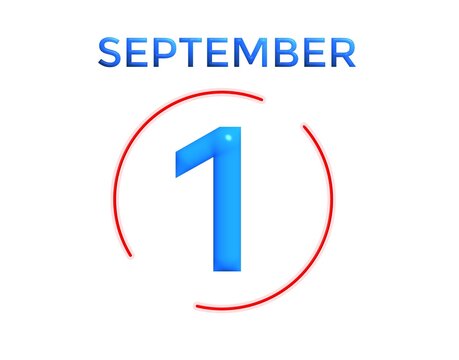 September 1 calendar in light blue and dark blue gradient colors with a red circle on a white background