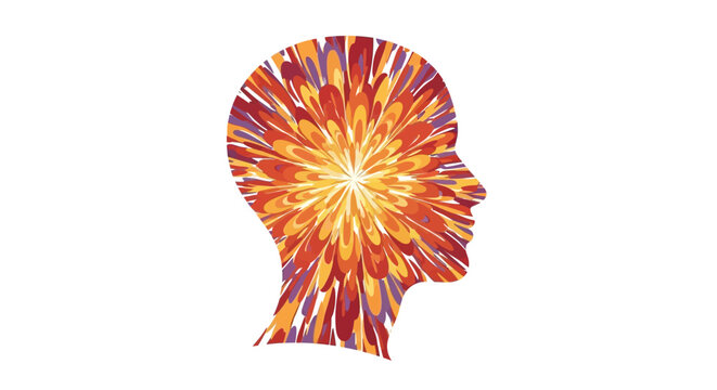 Vibrant human head silhouette with colorful explosive pattern