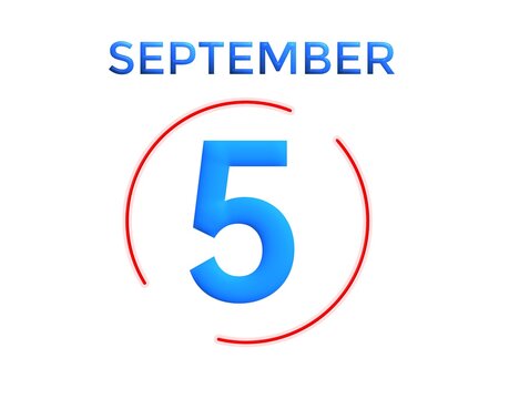 September 5 calendar in light blue and dark blue gradient colors with a red circle on a white background