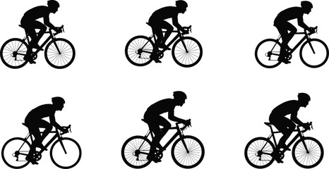 Obraz premium Silhouettes of cyclists riding road bicycles in dynamic racing positions