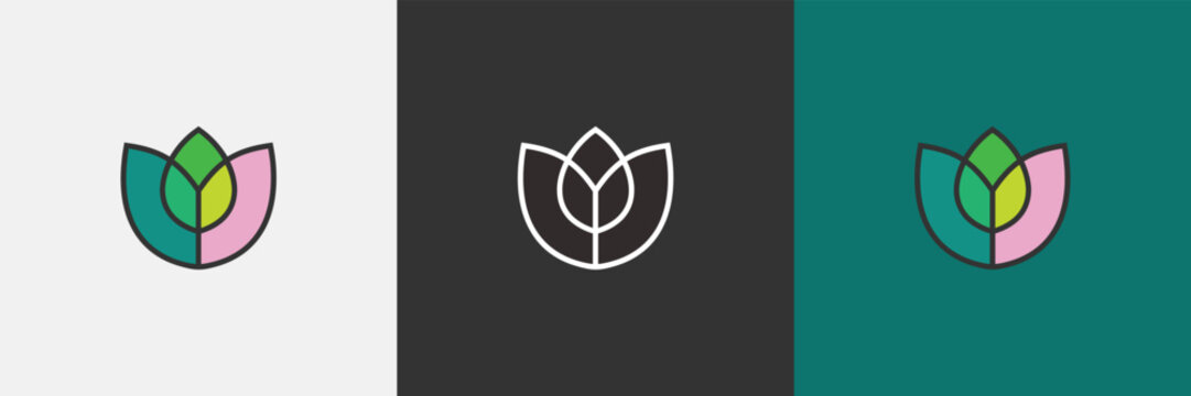 Abstract floral logo design with colorful elements and shapes.