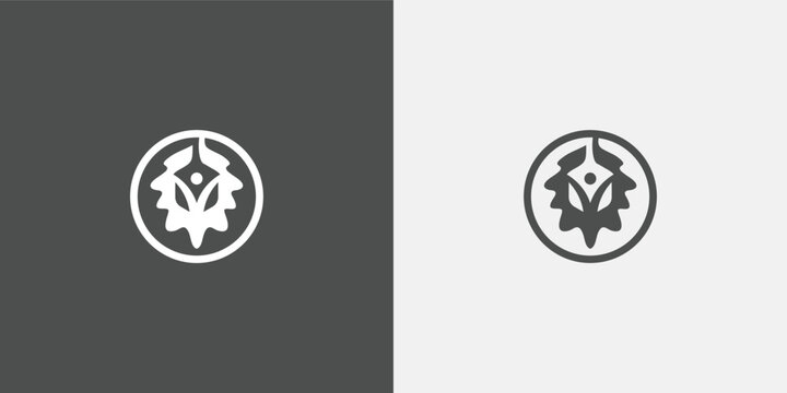 Abstract logo design with a circular shape and a unique symbol.