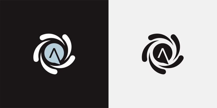 Abstract logo design with the letter A inside a swirl.