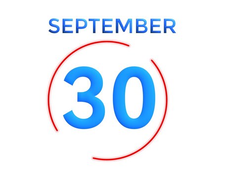 September 30 calendar in light blue and dark blue gradient colors with a red circle on a white background