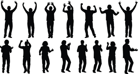Silhouettes of people in expressive poses showing celebration, gestures, and dynamic body language © Sabbir's World