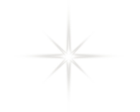 Abstract white eight point star sparkle isolated on soft background. Bright radiant light flare with elegant glowing rays and subtle halo effect. Modern luminous graphic element for festive, 