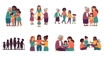 Fototapeta premium Diverse generations of women together in joyful interaction and connection illustrating family bonds and shared moments across different age groups