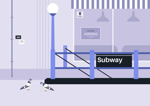 Metro entrance showcases urban charm in a serene subway setting during a quiet moment in the city