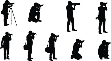 Silhouettes of photographers in diverse shooting positions with cameras and tripods © Sabbir's World