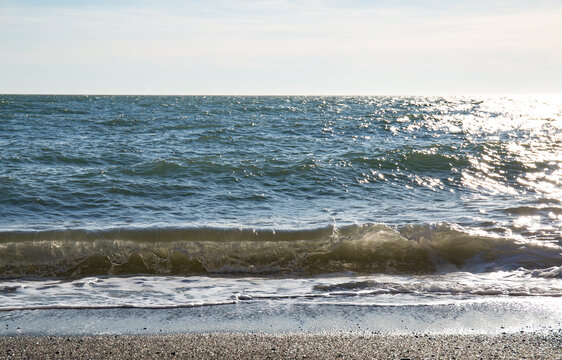 Big waves on the Black Sea coast in winter day