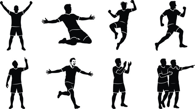 Soccer Player Celebration Silhouettes Depicting Goal Triumph and Victory Poses
