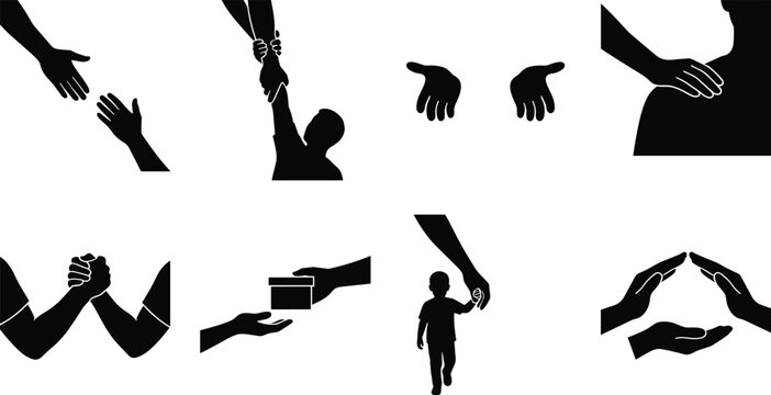 Supportive Hand Silhouettes Depicting Help Care Giving and Protection