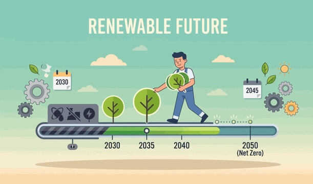 Eco net zero plan for a green future with 2050 goals on a new timeline