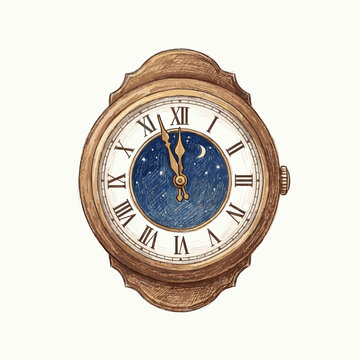 Hand Drawn Vintage Wall Clock with Roman Numerals