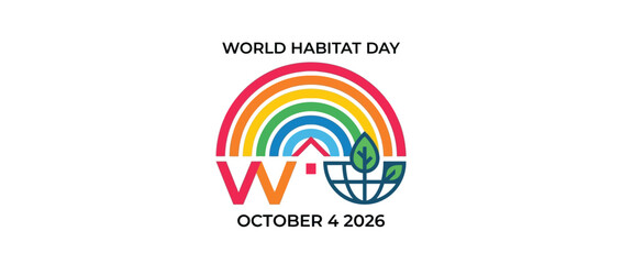 Obraz premium World Habitat Day logo with rainbow and globe design.