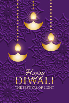 Happy Diwali, Festival of Lights greeting card. Festive background, web banner, poster, social media