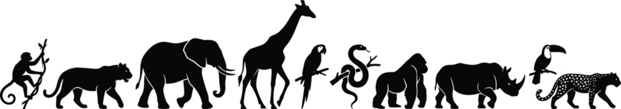 Wild Animal Silhouette Collection for Jungle and Safari Design Concepts
