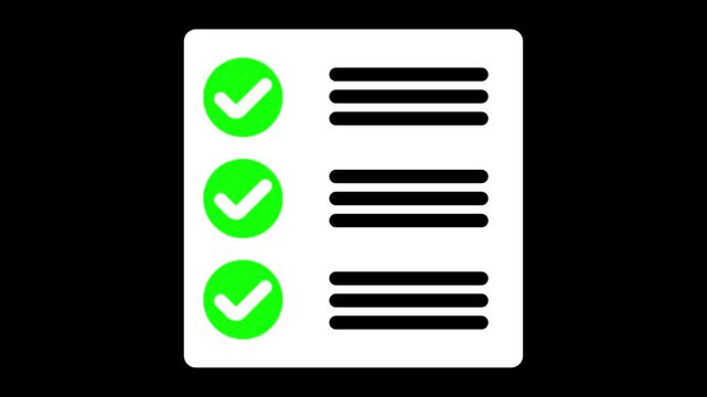 Checklist Success Document Animation with Green Check Marks on transparent Background | Completed Task Motion Graphic