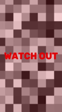 "Watch Out" message with a TV static effect - glitch, white noise and broadcast failure. animation