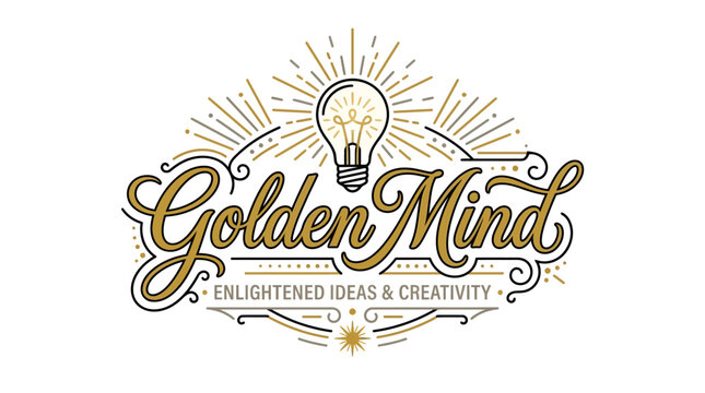 Golden Mind logo design featuring a lightbulb icon and vintage typography.