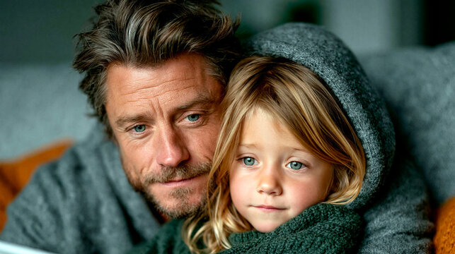 Loving father embracing young daughter at home sharing tender family bond with warmth comfort and unconditional affection
