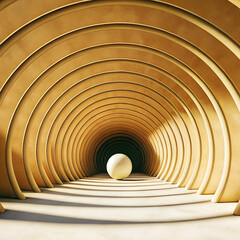 Obraz premium Concentric arches form a tunnel like structure in a 3d rendering illuminated with warm tones