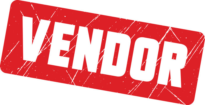 VENDOR: A bold red rubber stamp graphic for professional administrative tasks and official workplace document validation