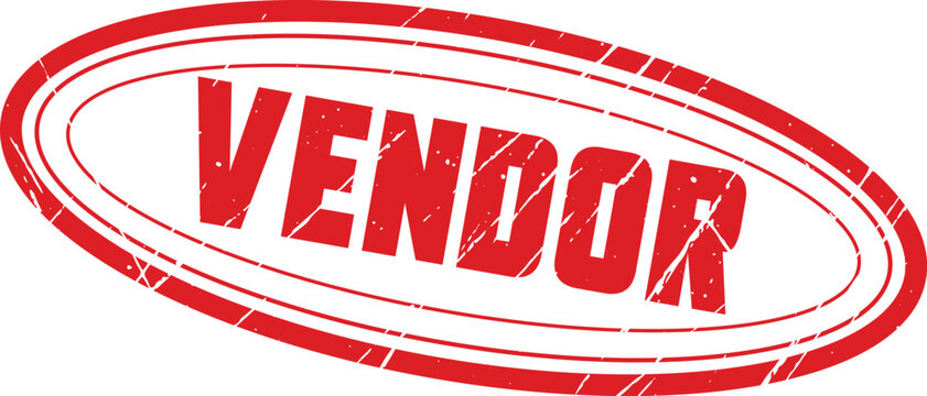 VENDOR: A classic oval red stamp design ideal for branding or categorizing paperwork from external business partners.