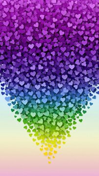 Gradient heart cascade forming inverted triangle on pale background