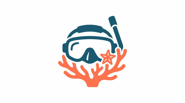 Snorkeling mask and coral reef icon for summer vacation and diving