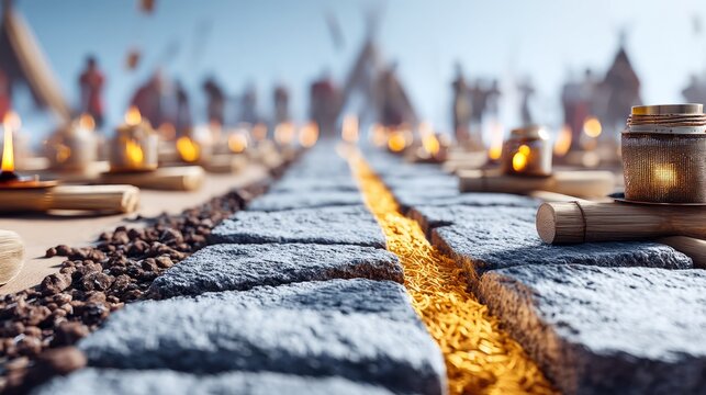 Ethereal Pathway at Ethiopian Meskel Ceremony with Craftsmanship and Light