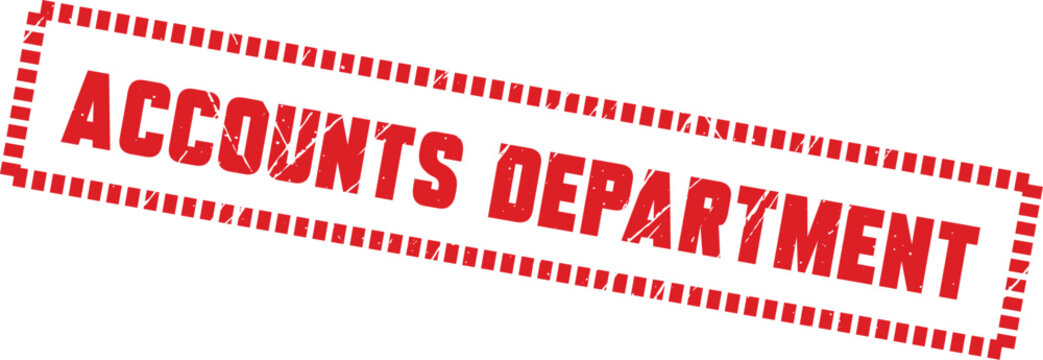 ACCOUNTS DEPARTMENT: A bold red rubber stamp with a dashed frame suitable for marking internal documents