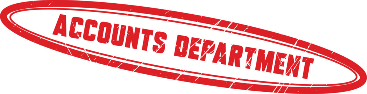 ACCOUNTS DEPARTMENT: An oval-shaped red rubber stamp icon designed for formal document authentication and clear office record keeping.
