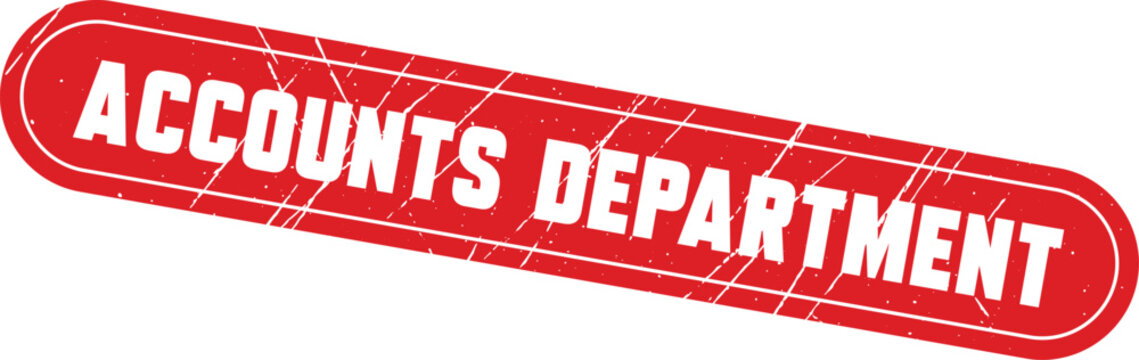 ACCOUNTS DEPARTMENT: A rounded rectangular red ink stamp perfect for designating official paperwork within any busy professional workplace.