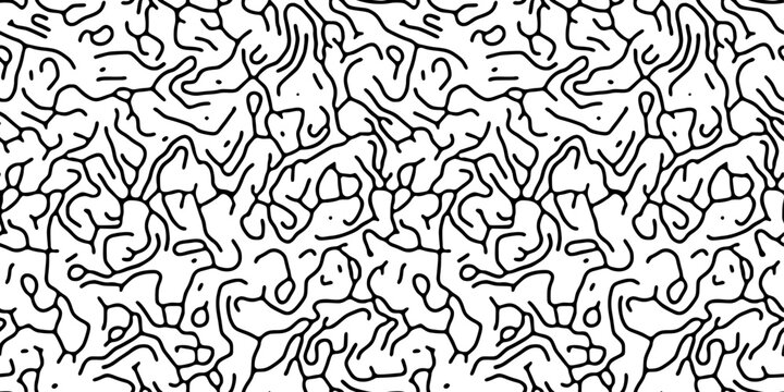 Seamless Turing line pattern vector on white background. Black winding contours and irregular organic paths form an abstract coral maze texture