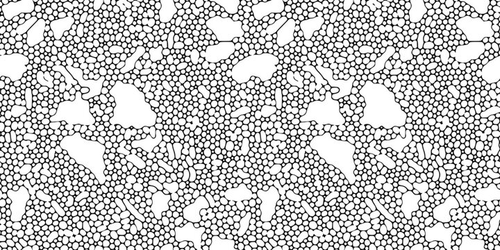 Seamless organic pebble pattern vector in black and white. Dense small cells and irregular larger voids create a coral inspired biomorphic texture