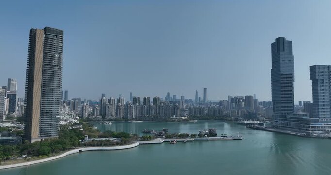 Aerial footage of landscape in shenzhen city, China 