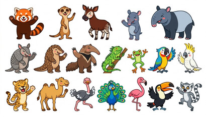 Funny Exotic Wildlife Animal Collection Vector Illustration © Kuddus
