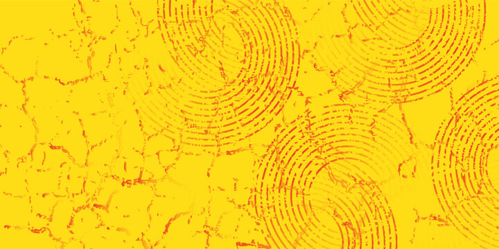 Collection of yellow and red concentric circles. Collection of radial sound wave or sonar rings. Pack of radar icon symbols, targets, dashed lines, halftones, Modern.