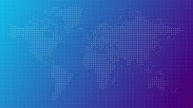 Bule digital world map technology grid background animation