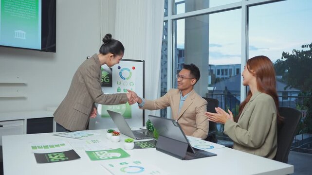 Successful ESG presentation showing corporate social responsibility, sustainability, and environmental governance