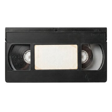 Retro VHS cassette tape with blank white label