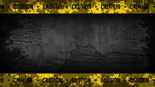 Looping Industrial Caution Tape Border Animation with Repeating CAUTION Text on Rough Concrete Grunge Background 4K 60 fps