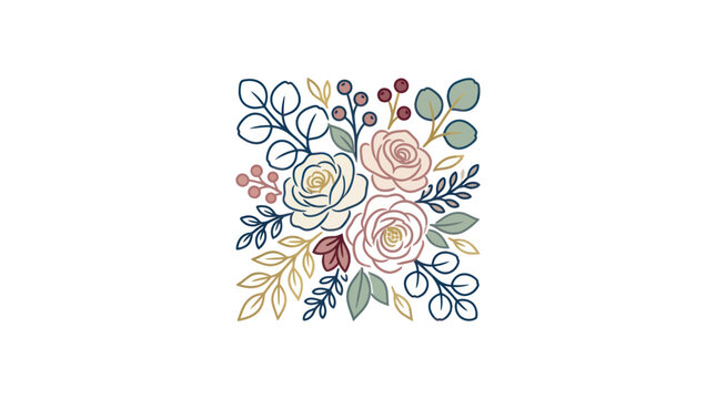 Colorful flowers and leaves arrangement.