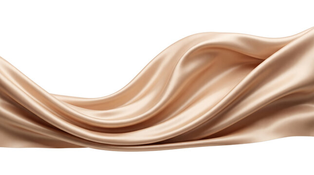 Flowing champagne satin silk fabric wave isolated