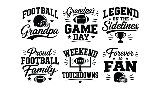 Collection of American football themed graphic designs with inspirational quotes for family and fans