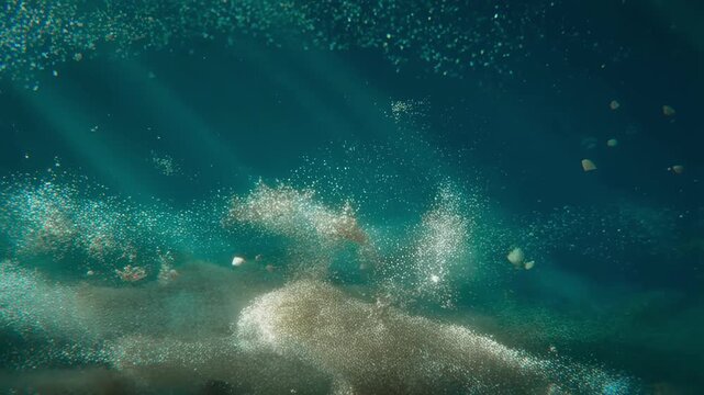 Close up of floating microplastics in water showing pollution