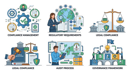 Naklejka premium Business professionals engage in legal compliance audit process with regulatory requirements.