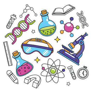 Hand drawn science and chemistry doodle element icon illustration